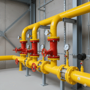 Técnico especialista qualificado realizando a solda em uma tubulação de gás industrial de aço carbono, seguindo normas de segurança.