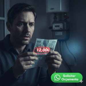 Ilustração de homem assustado olhando uma conta de gás muito alta